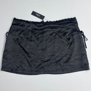 Lulus Mini Skirt Womens XL Black Satin Lace Trim Velvet Side Ties NWT